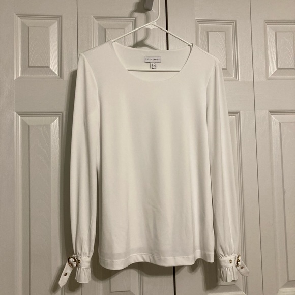 ☘️Susan Graver Liquid Knit White Lined Blouse - Picture 1 of 3